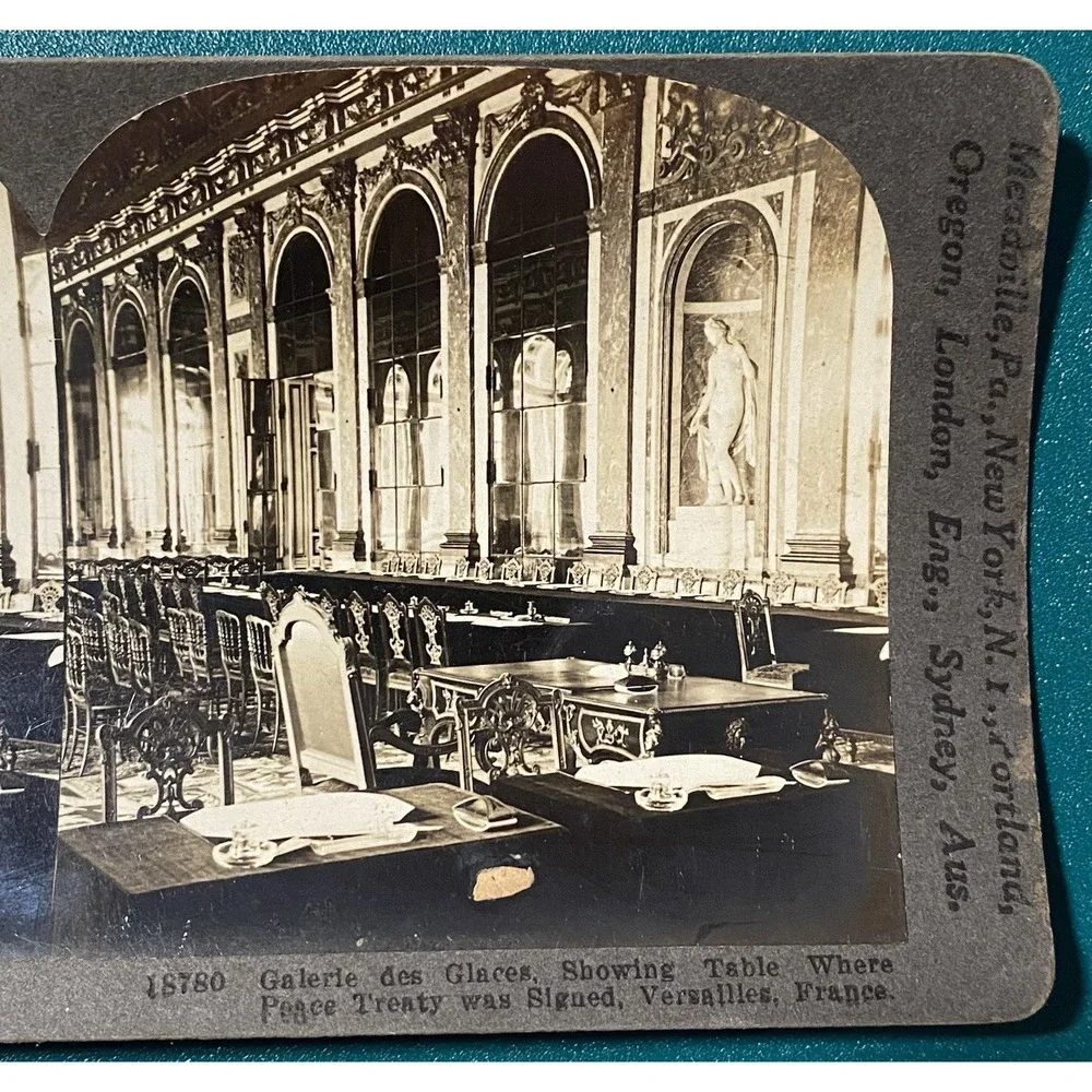 WWI, Table Where Peace Treaty Signed, Palace of Versailles, Keystone Stereoview